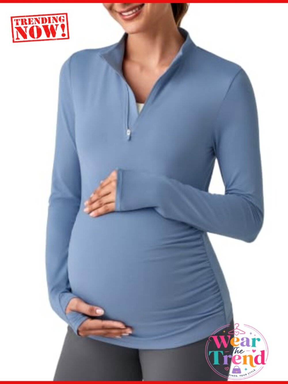 Maternity Rash Guard Shirt UPF 50+ Quarter Zip Long Sleeve Pregnancy Top